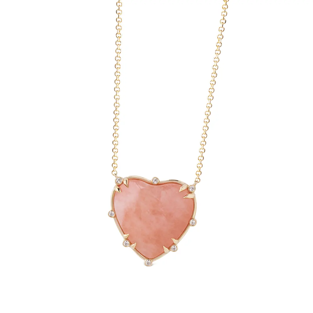 Big Heart Shaped Morganite 14K Gold Necklace with 8 Diamonds - Image 2