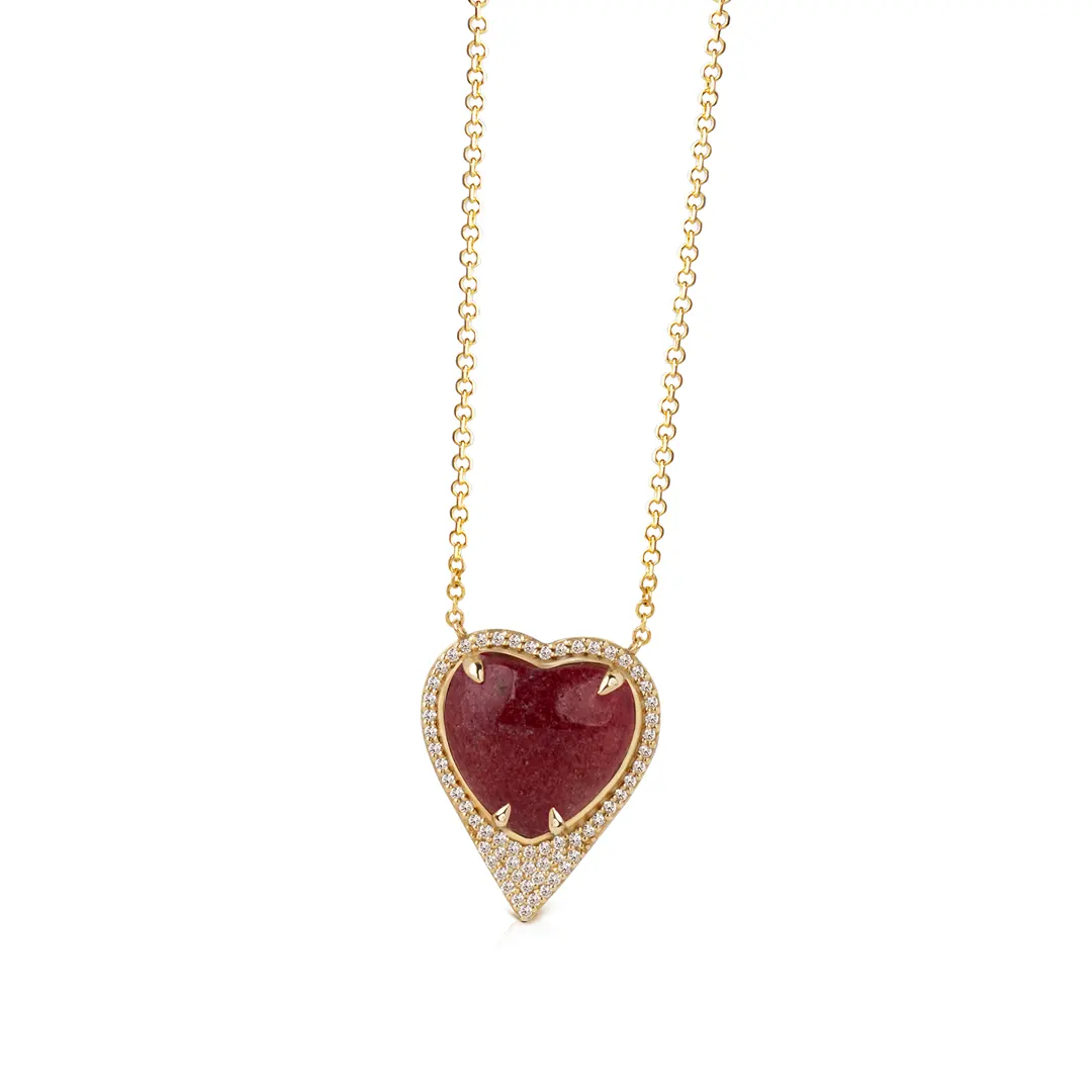 14K Gold Heart-shaped Strawberry Necklace with Diamonds - Image 2