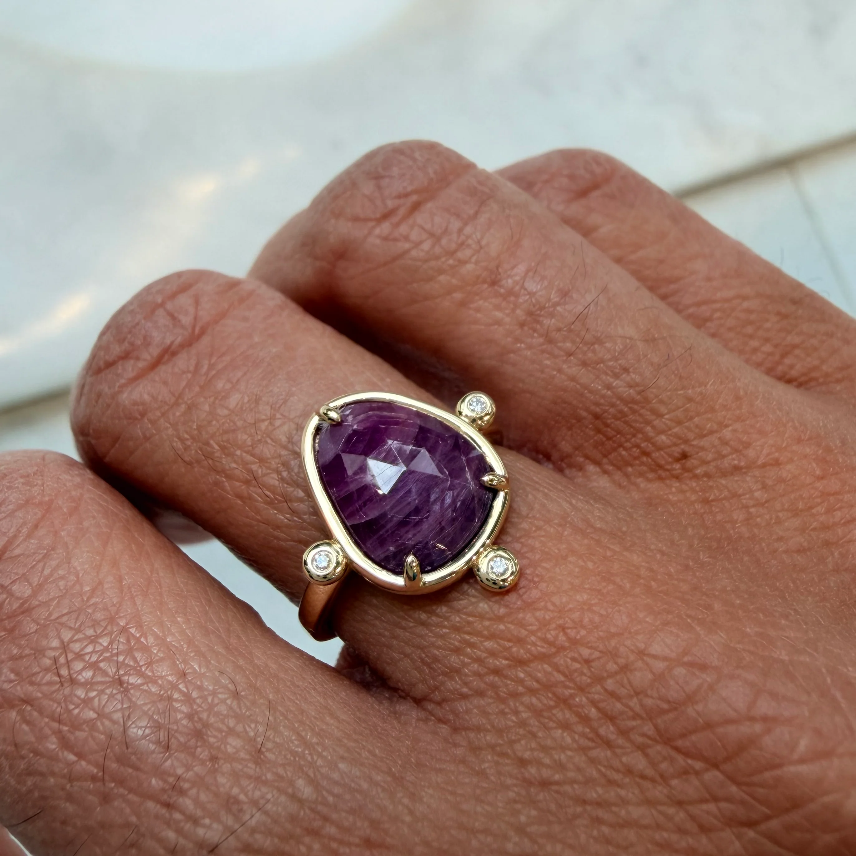Scarlet Bloom – 14K Gold Ring with Ruby & Diamonds - Image 2
