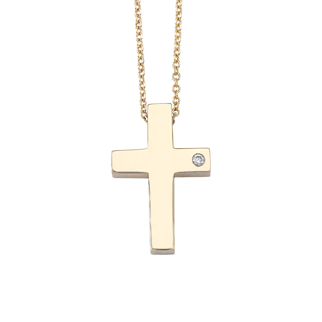 Classic Gold Cross Pendant with Diamond