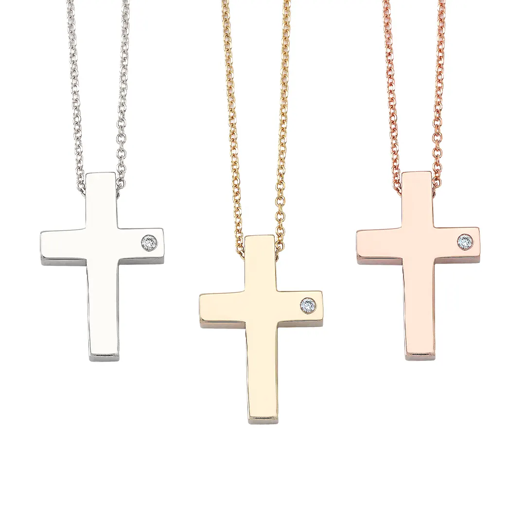 Classic Gold Cross Pendant with Diamond - Image 3