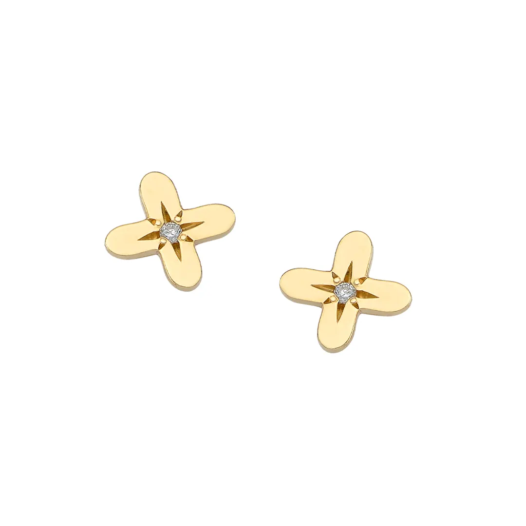 14K Gold Cross Diamond Star Earrings