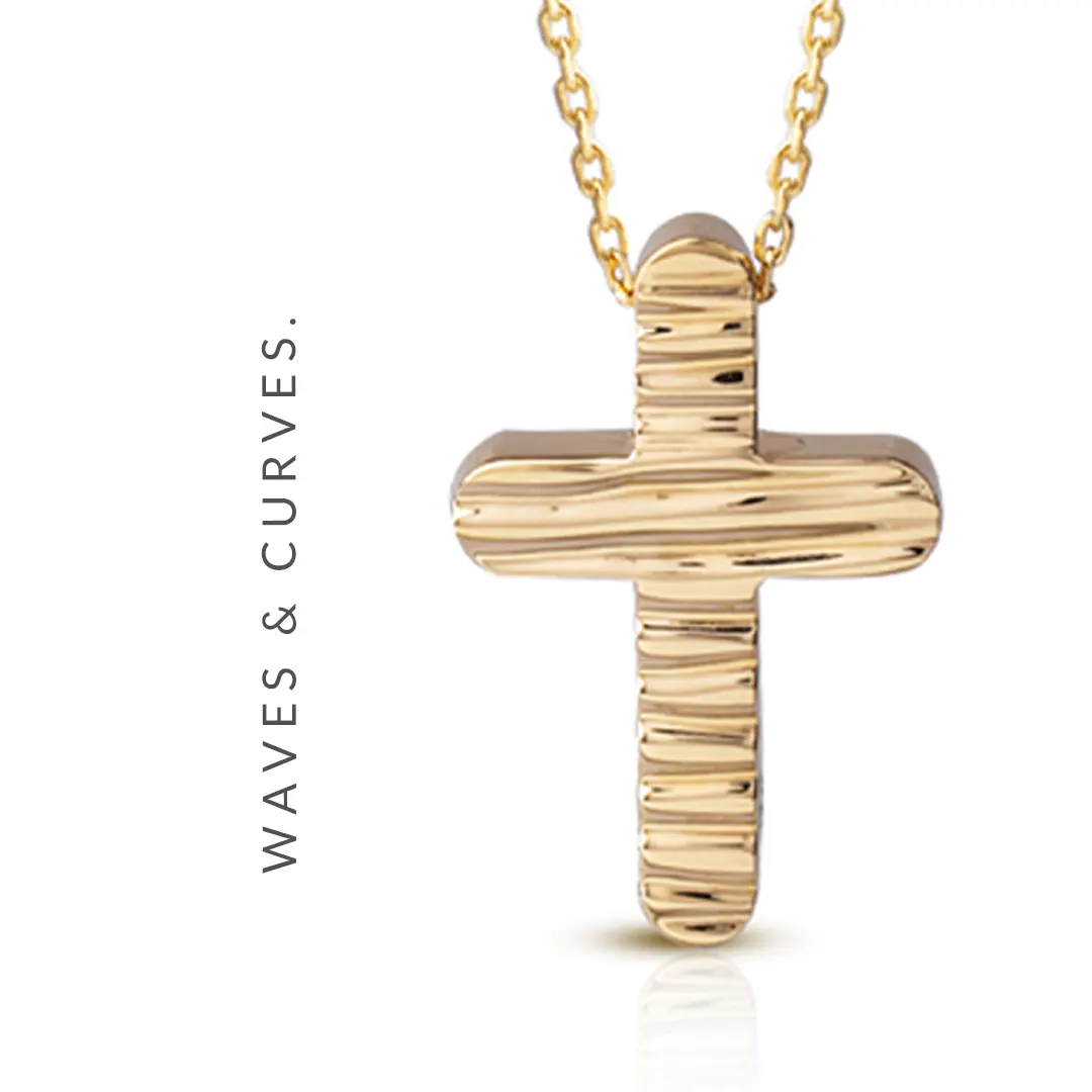 Curved Edges Hammered Gold Cross Pendant - Image 5