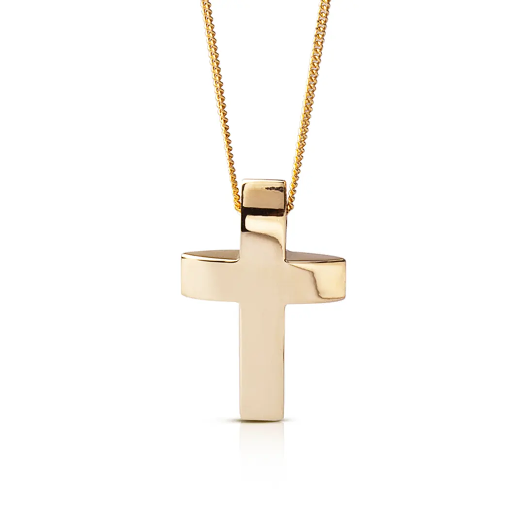 Double Curved Gold Cross Pendant, Small Size