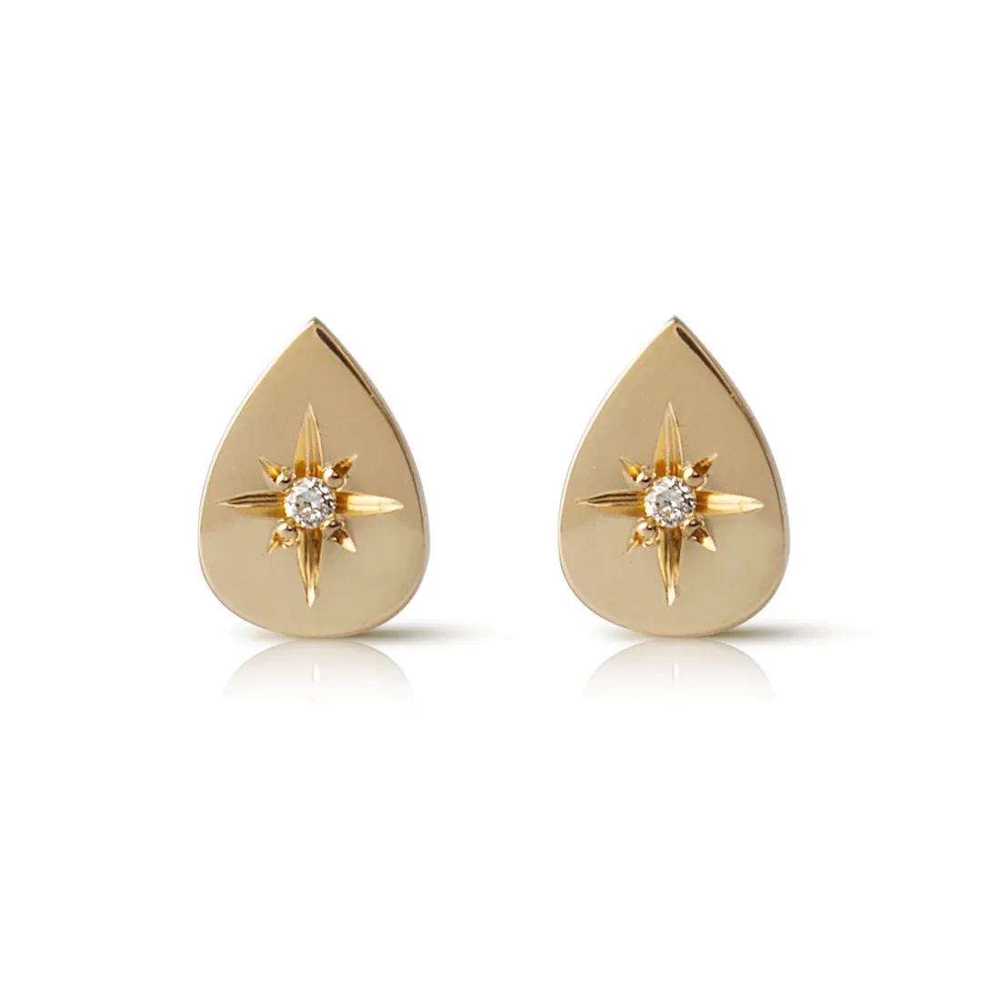 14K Gold Drop Diamond Star Earrings - Image 2