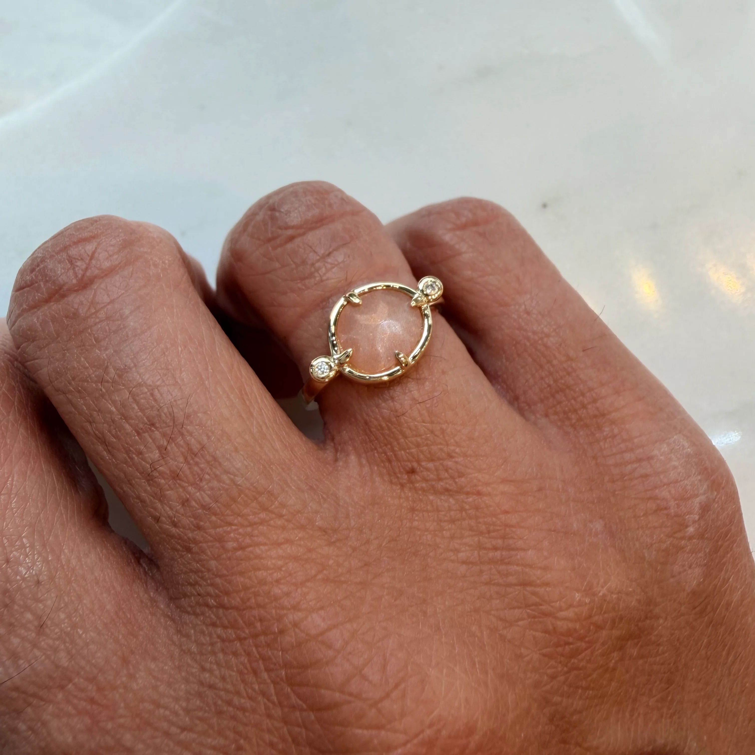 Nocturne – 14K Gold Ring with Moonstone & Diamonds - Image 2