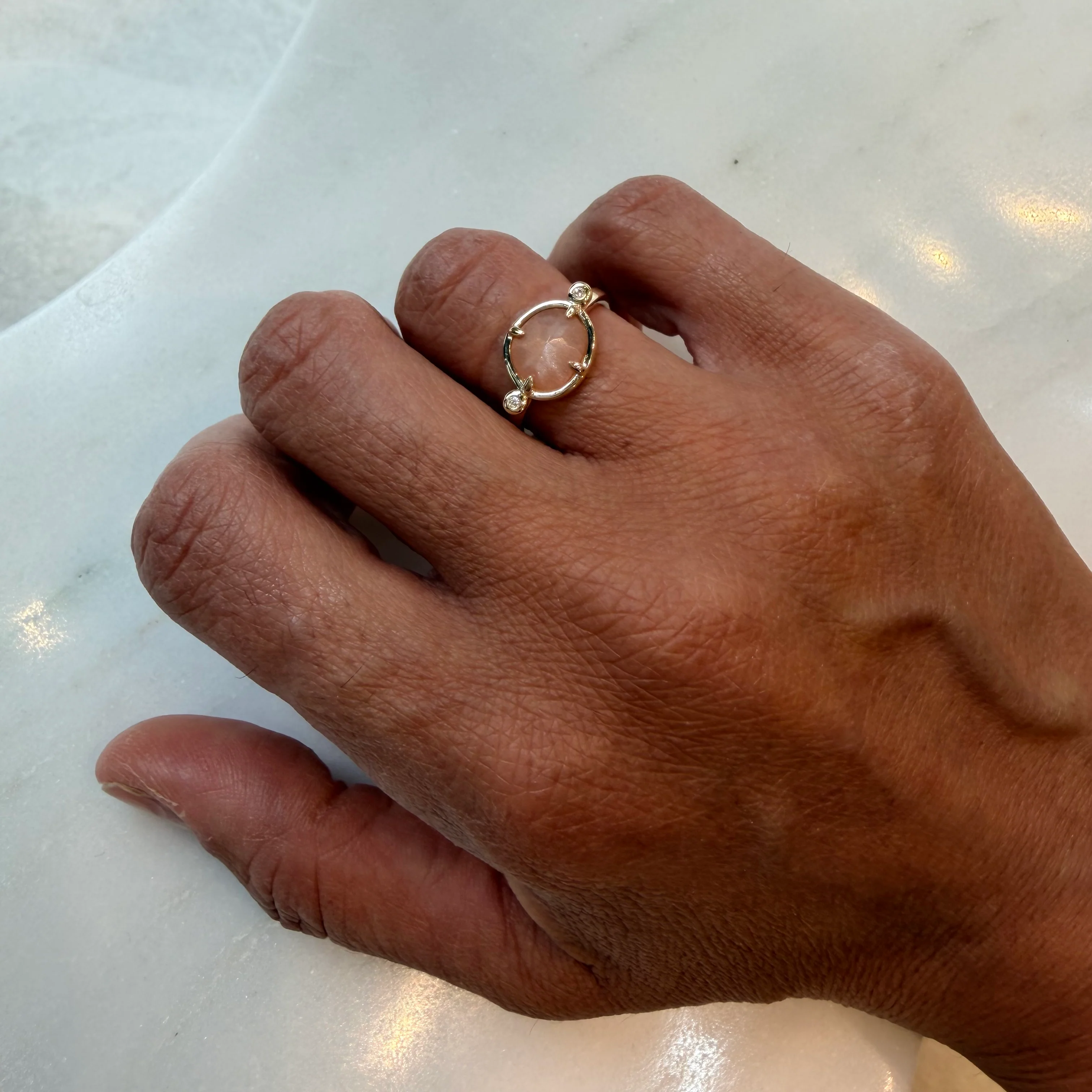 Nocturne – 14K Gold Ring with Moonstone & Diamonds - Image 4