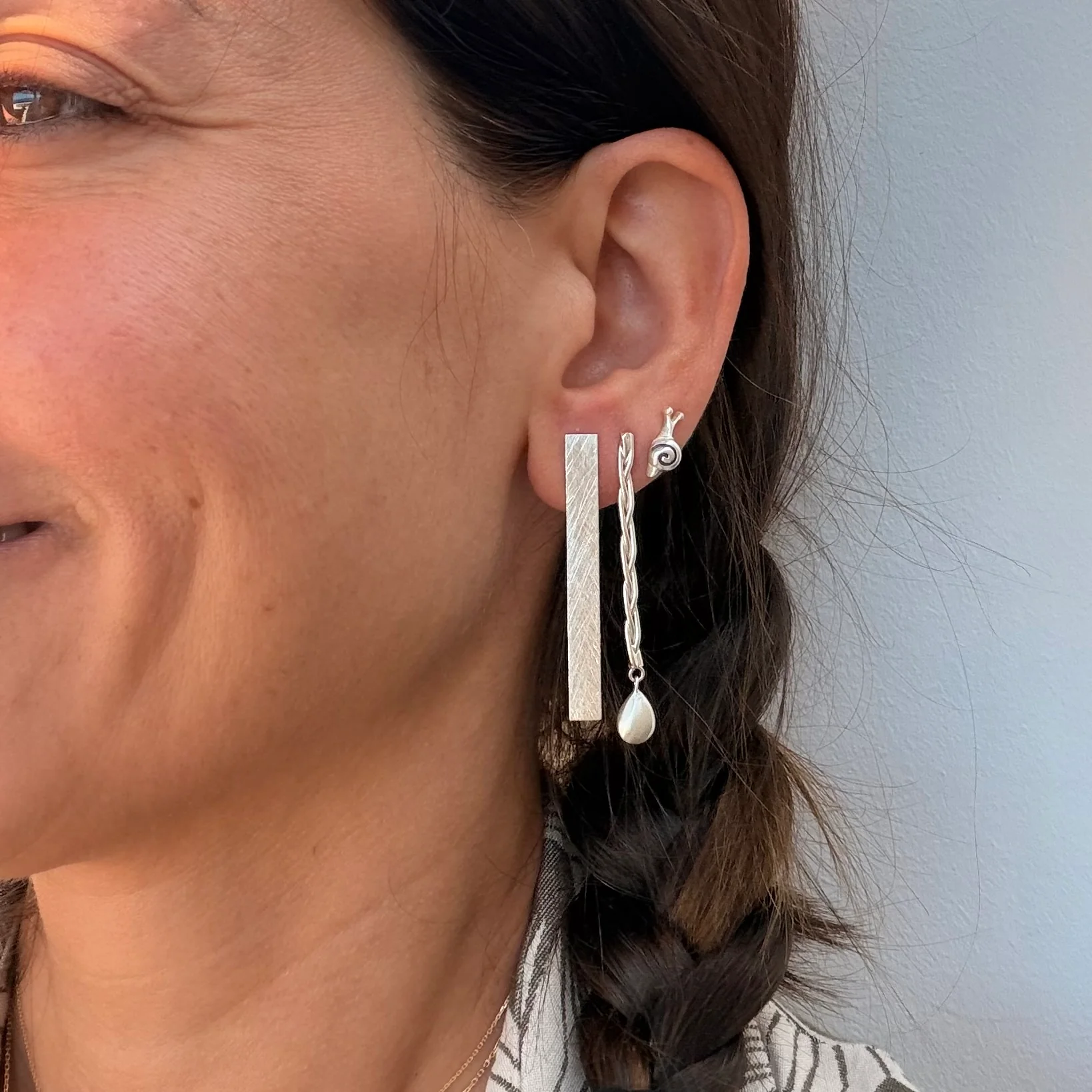 Silver Braided Drop Earrings - Image 4