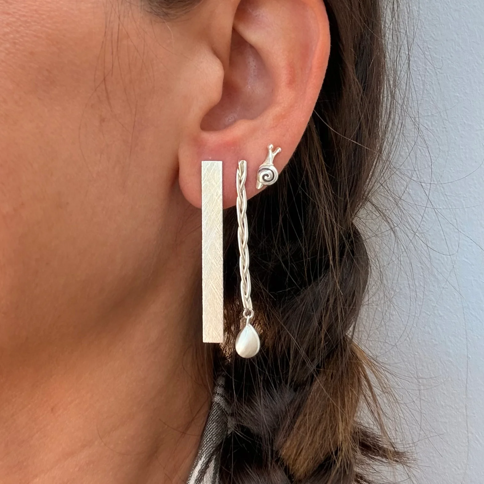 Silver Braided Drop Earrings - Image 5