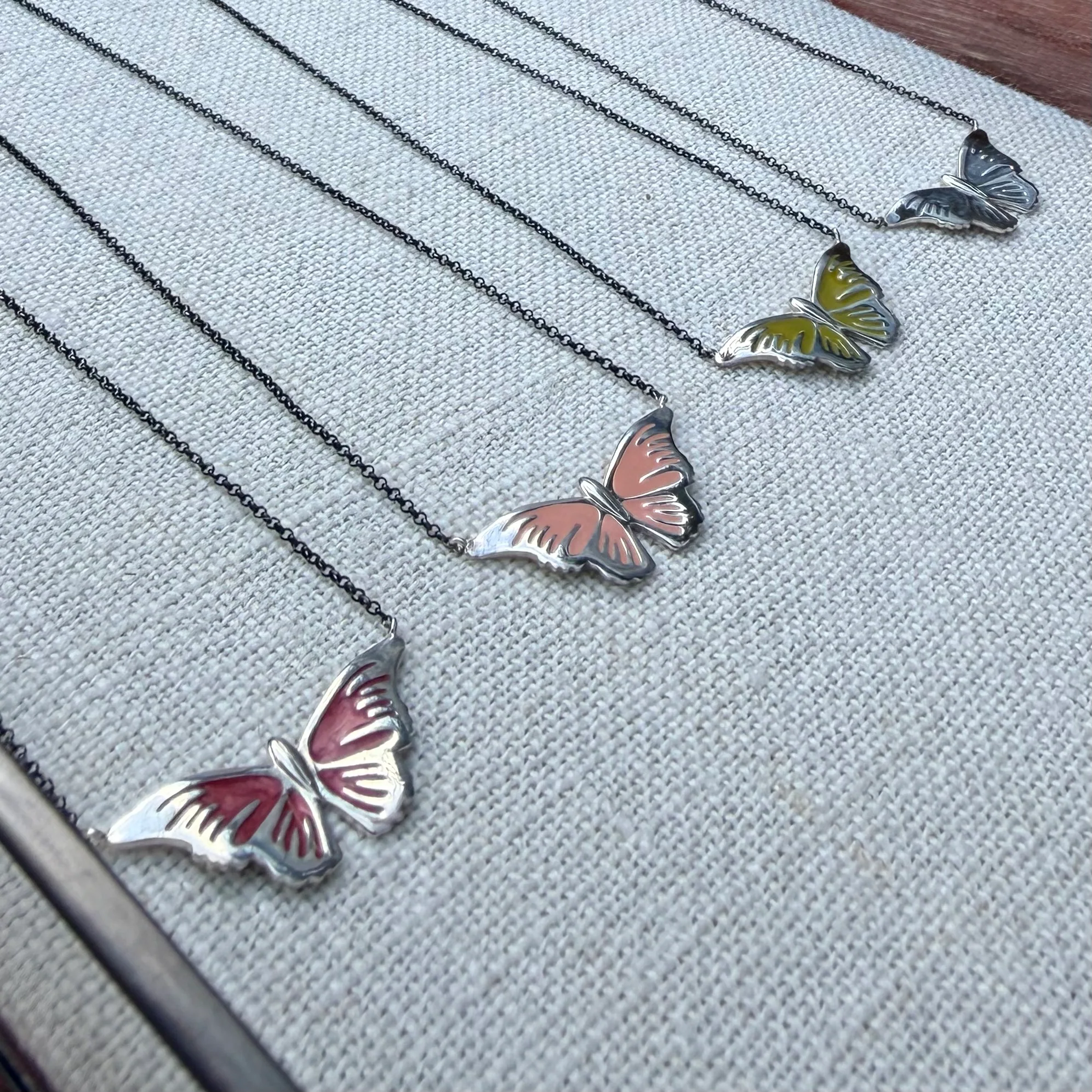 Silver Butterfly Necklace with enamel details - Image 3