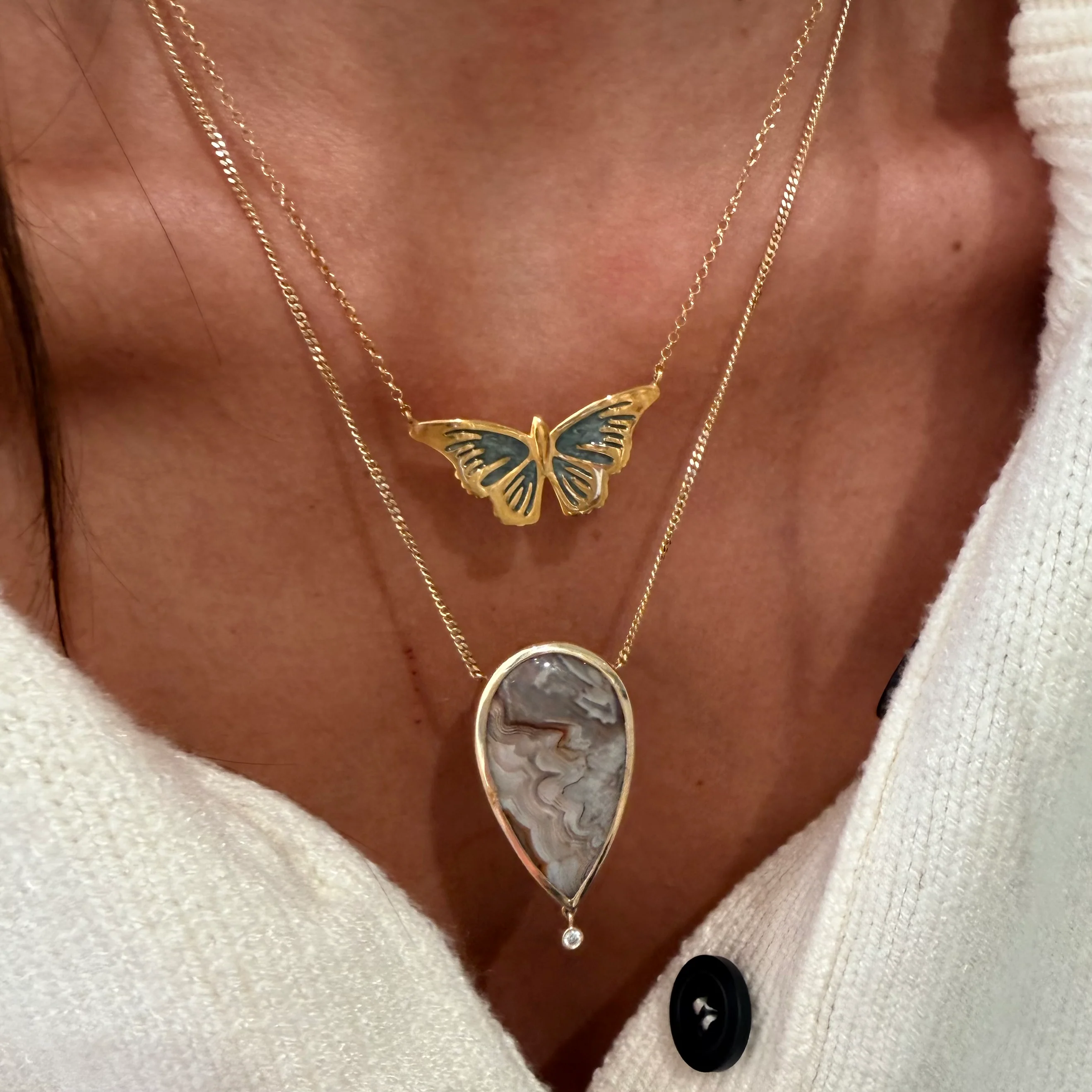Silver gold plated Butterfly Necklace with enamel details - Image 5