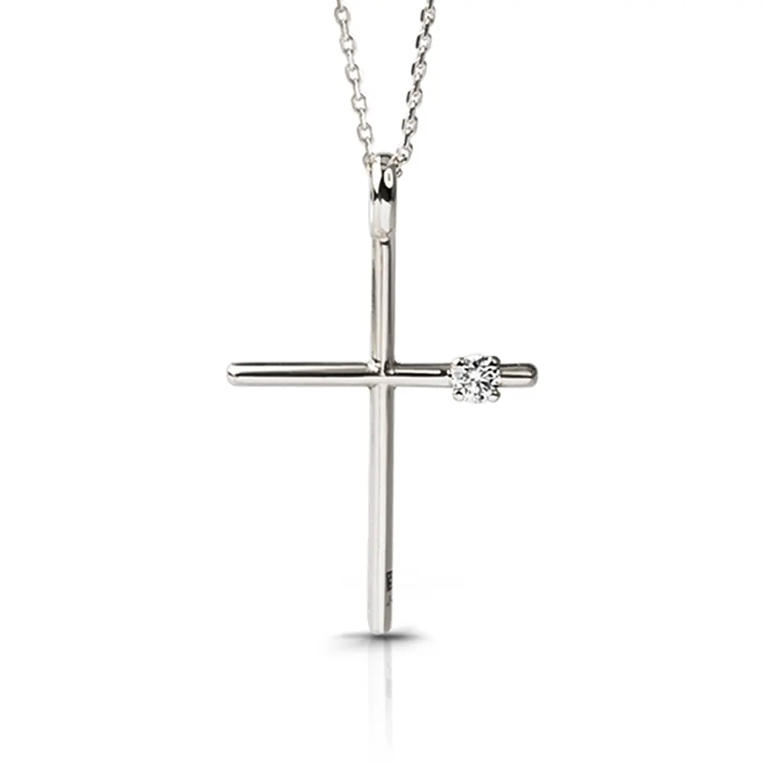 Slender Gold Cross Pendant with Diamond - Image 3