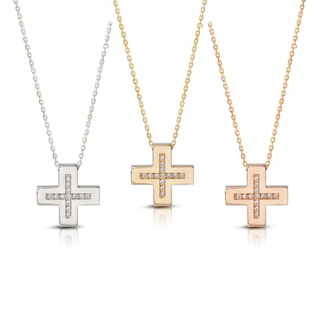 Squared Diamond Gold Cross Pendant - Image 4