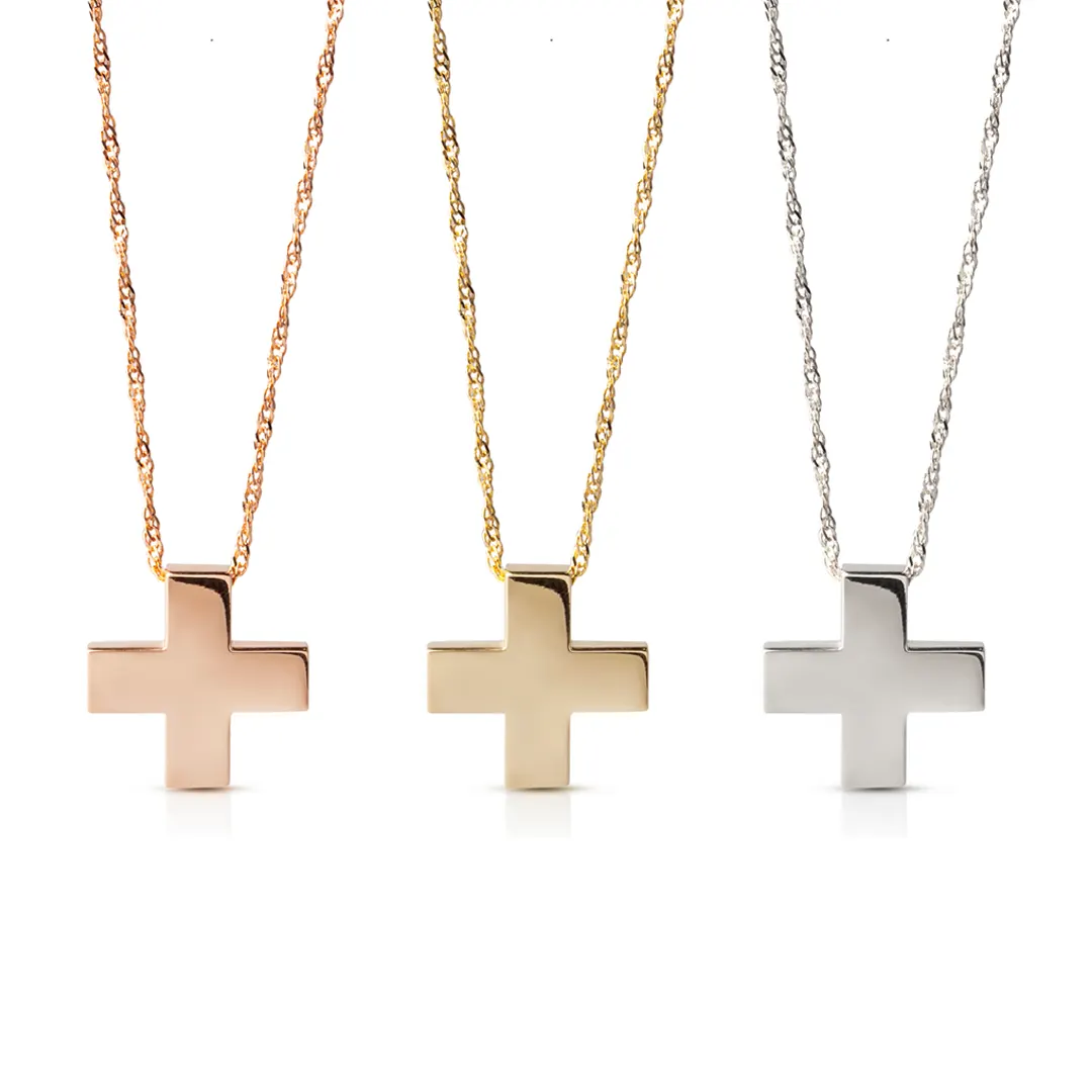 Thick Squared Gold Cross Pendant - Image 5