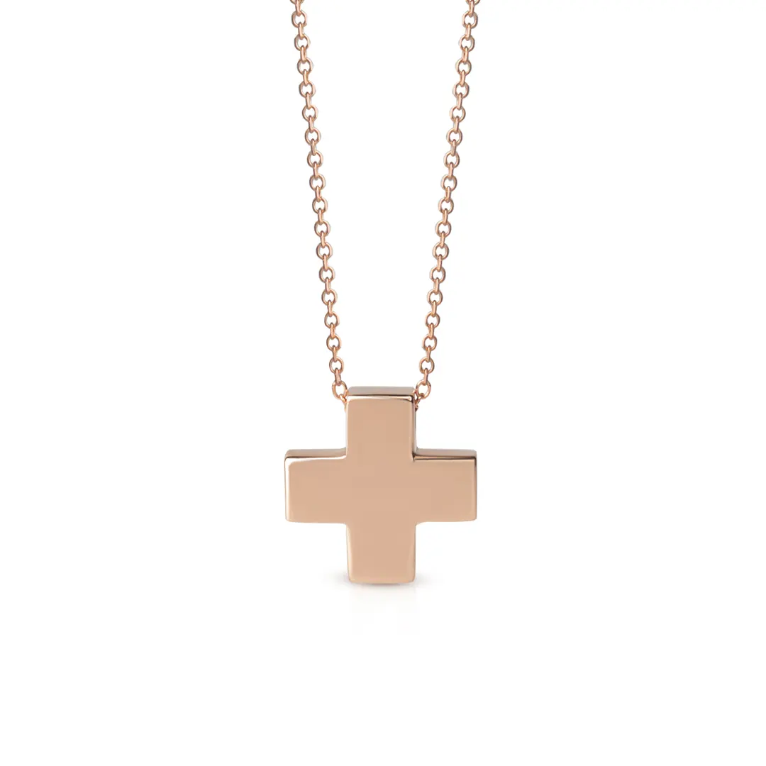 Tiny Squared Gold Cross Pendant - Image 4