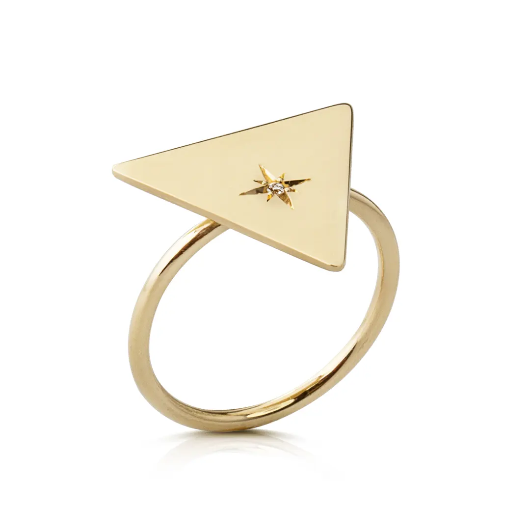 14K Gold Triangle Diamond Star Ring