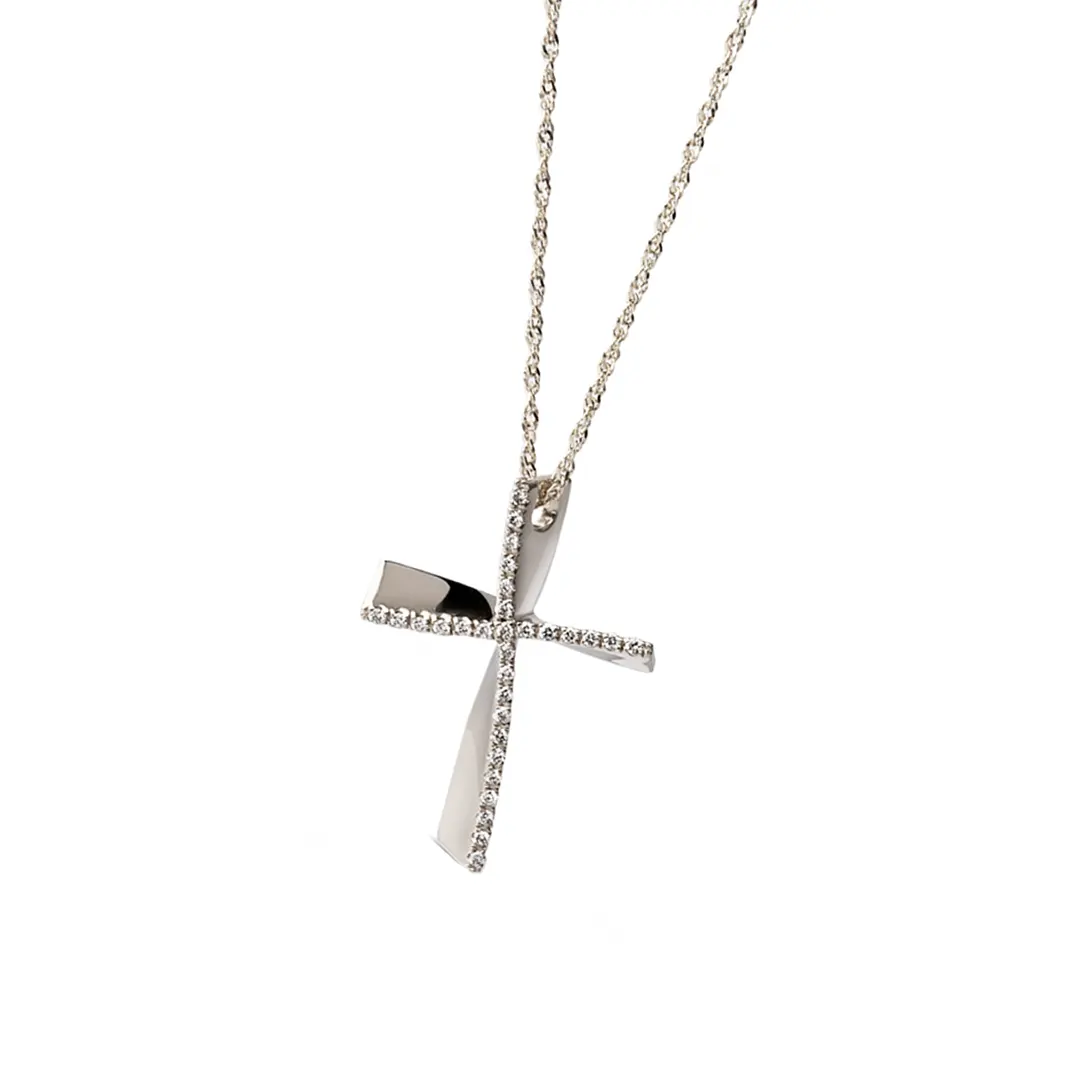 Twisted Diamond Gold Cross Pendant, Medium Size - Image 6